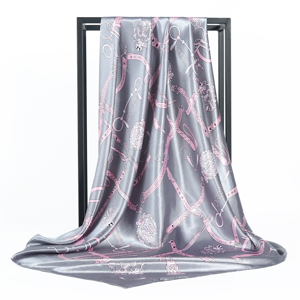 Foulard en soie pour femmes, classique rétro, en Satin, Bandana, Cheveux doux, Hijab, 90x90cm: KX2-4