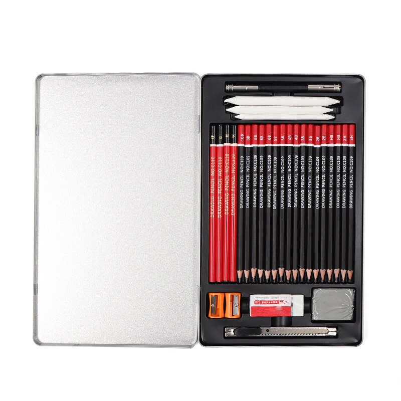 30 Pcs Sketch Pencil Set Sketching Drawing Set Kit 2B 3B 4B 5B 6B 8B HB 2H 3H Pencils School Students Art Supplies