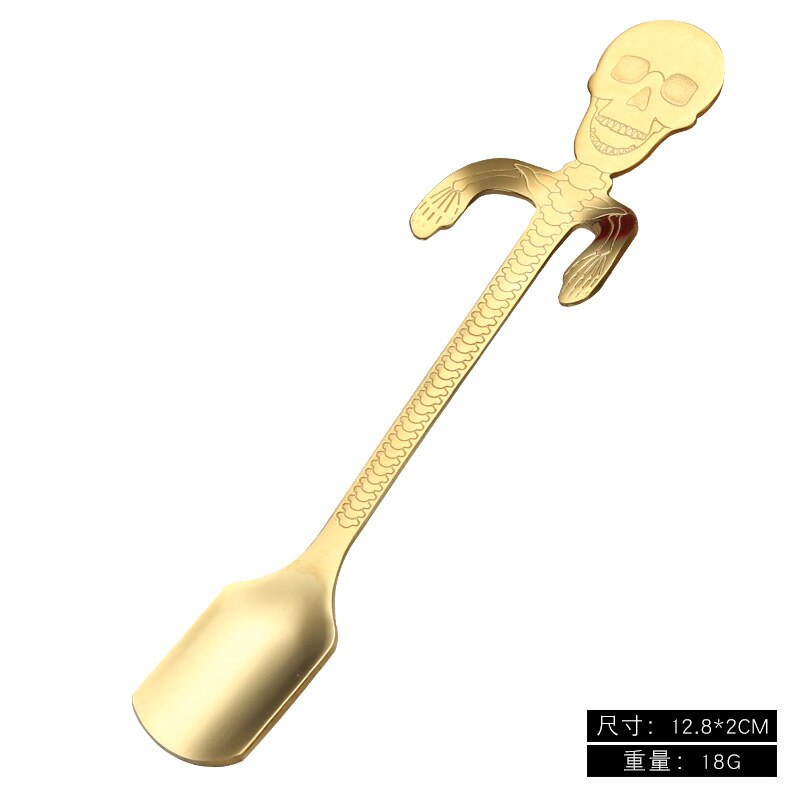 Skull Bone Scoop Coffee Spoon Stirring Teaspoon Tea Spoon Dessert Spoon Tableware Small Mini 304 Stainless Steel Human Skeleton: gloden gold