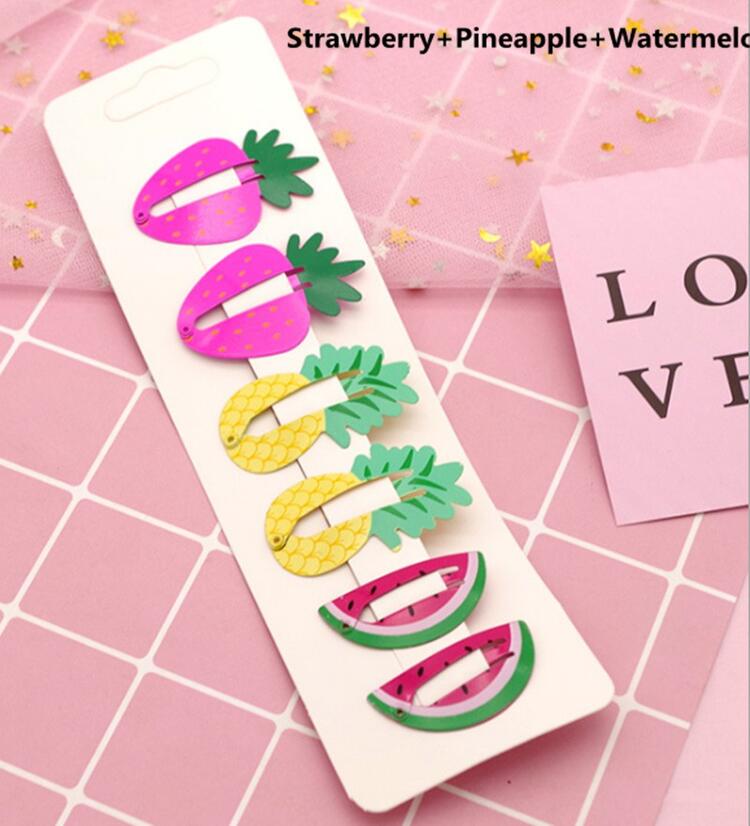 Pinzas para el pelo para niña y bebé, broches para el pelo, horquilla de colores dulces, estilos de dibujos animados, para , accesorios para el pelo, 6 uds.: Strawberry Pineapple