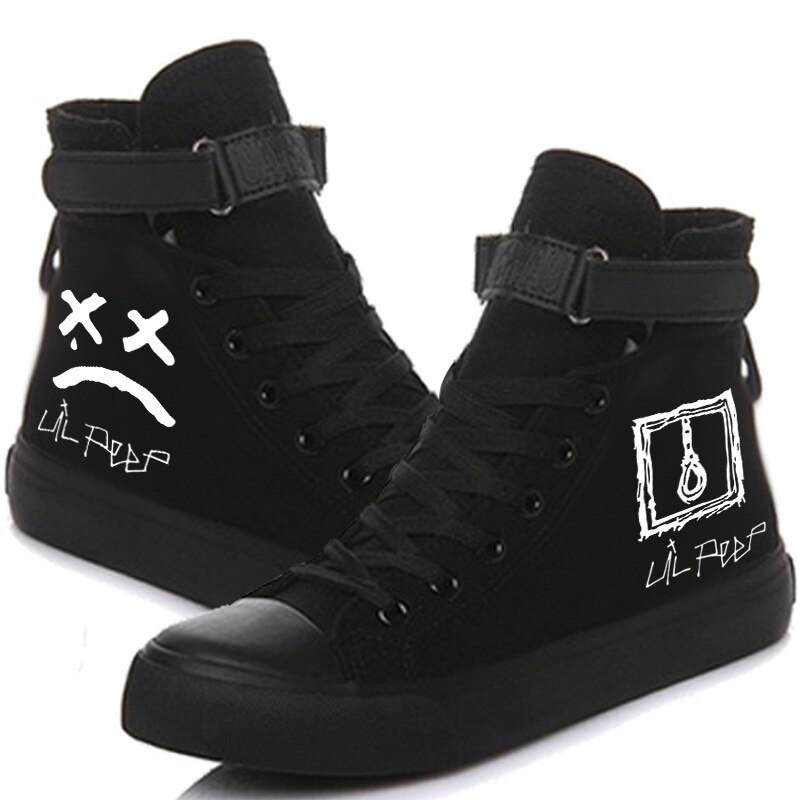 Femmes toile chaussures chanteur Lil Peep imprimé chaussures hautes été décontracté confortable respirant baskets pour hommes et femmes: black / 44