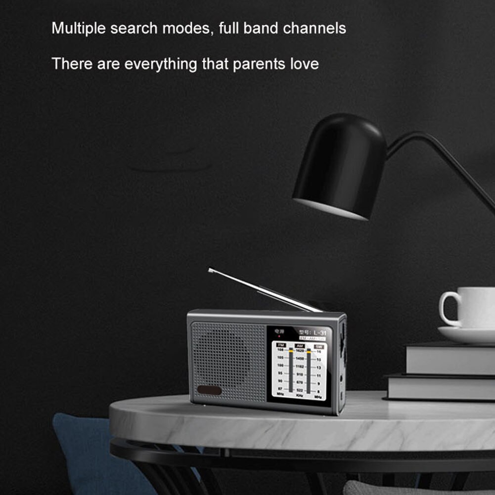 L-31 Mini Portable Full Band Radio Handheld USB Rechargeable FM AM SW Speaker Devices with Retractable Antenna 3.5mm Interface