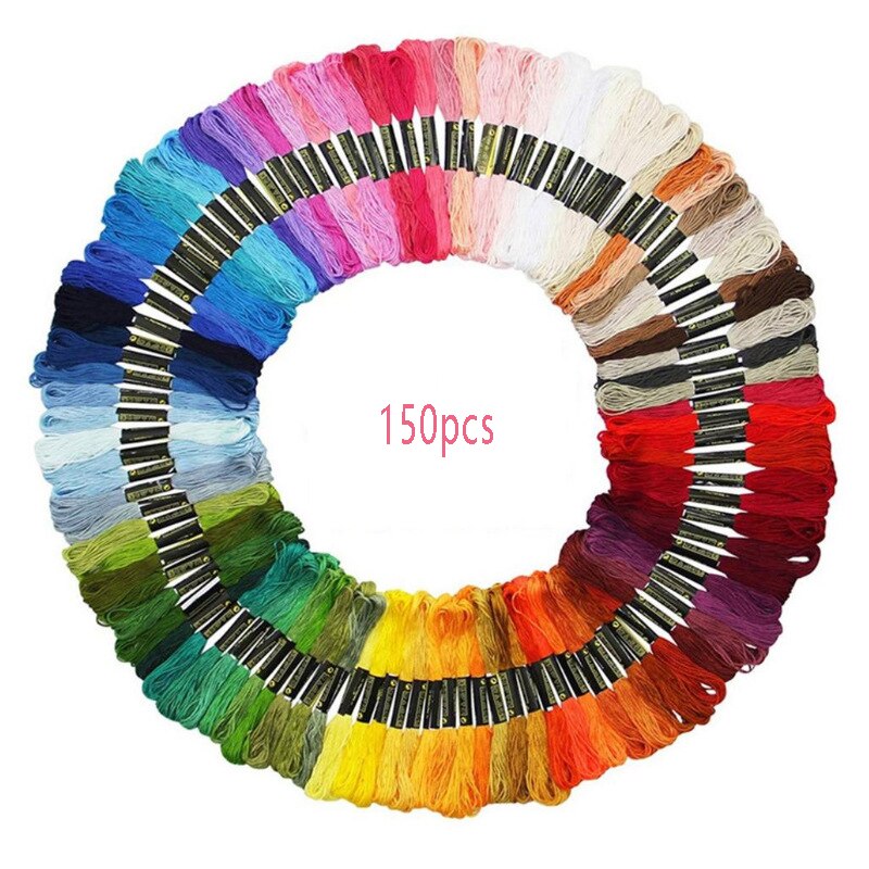 50-200pcs Multicolor Cross Stitch Threads Cotton Sewing Skeins Embroidery Thread Silk Line Floss Skein Kit DIY Sewing Tool Craft: Color 150PCS