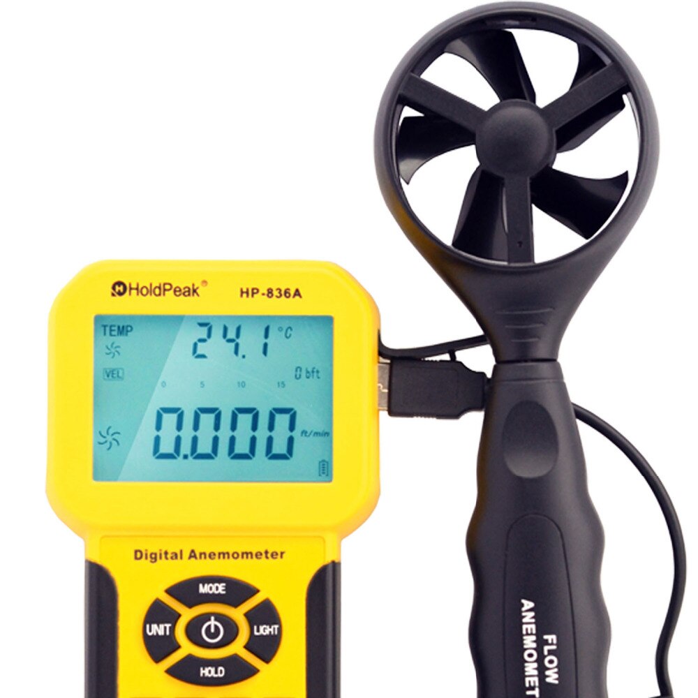 HoldPeak HP-836A Digital Wind Speed Air Volume Meter Anemometer Handheld with Data Logger and Carry Case