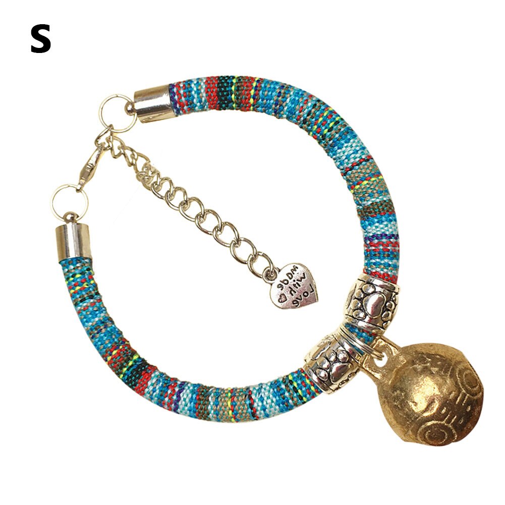 Collier de laisse pour animaux de compagnie avec grande cloche coloré Style ethnique chaton chiot collier colliers pour chats chiens vj: light blue / XL