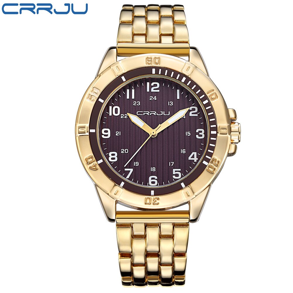 Crrju 2113 Top Luxe Roestvrij Stalen Horloge Voor Mannen Classic Quartz Mannelijke Horloges Romeinse Cijfers Klok: gold black