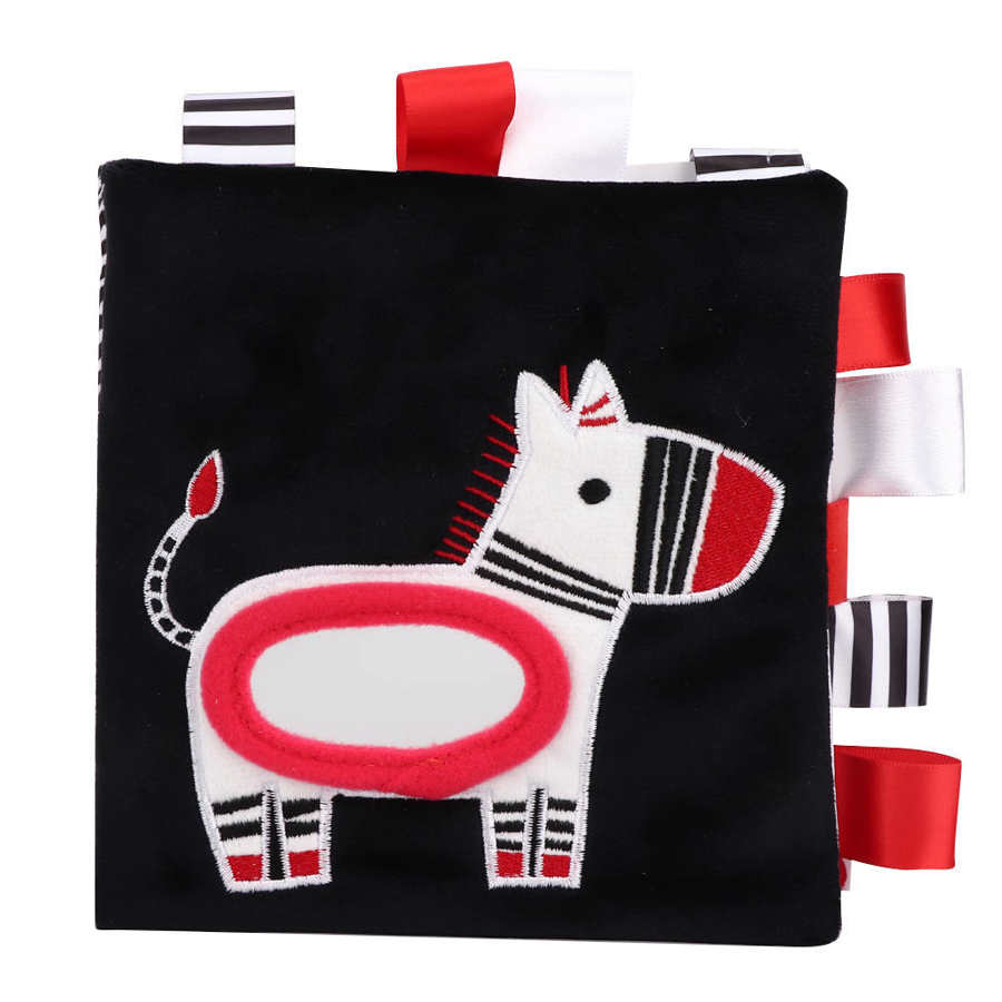 Libro di panno sviluppo visivo lavabile libro di panno dei bambini del bambino libro di testo giocattoli per i più piccoli bambini 6 mesi a 3 anni: zebra