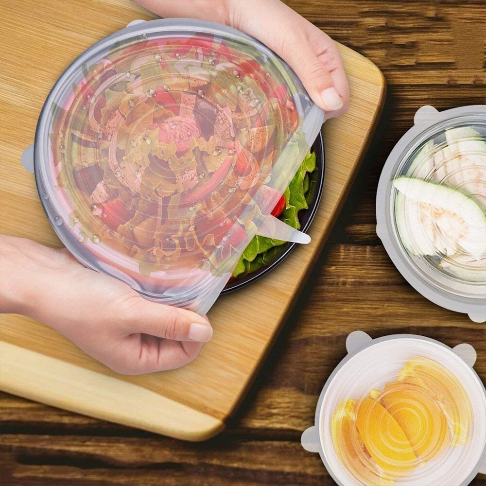 Silicone Stretch Lids 6 Pack Reusable Durable and Expendable Lids Silicone Covers for Fresh Food Leftovers Keep Food Fresh