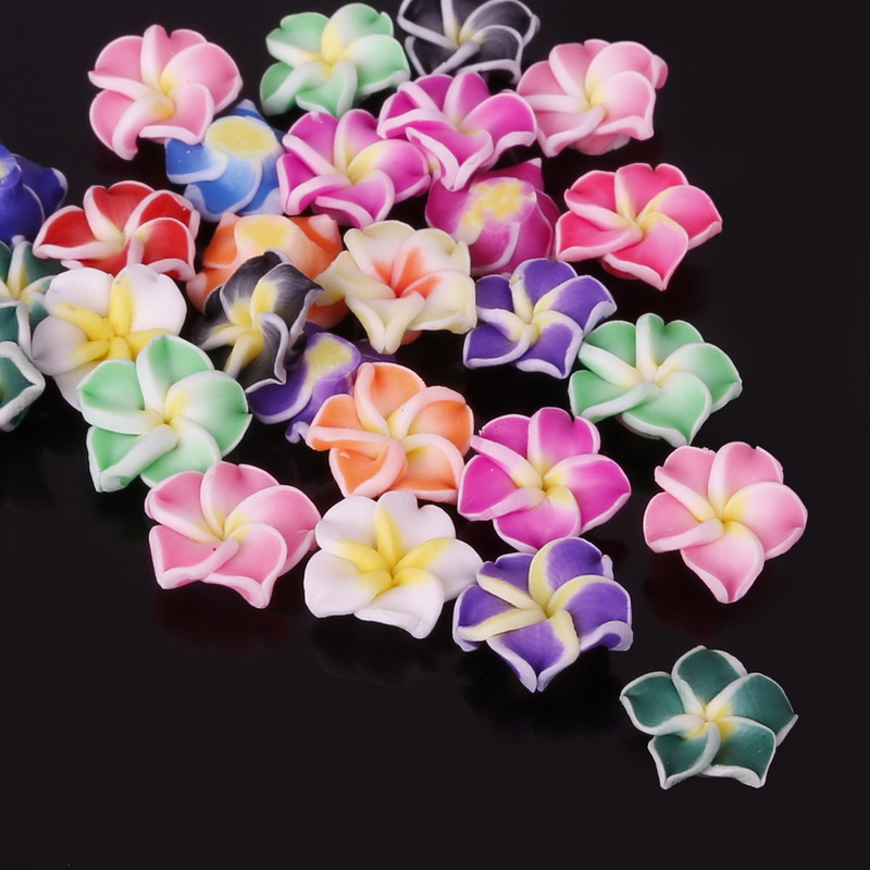 Lovly 10 stk/parti blandingsfarver keramiske blomster perler polymer ler flad rygperler til smykker diy tilbehør
