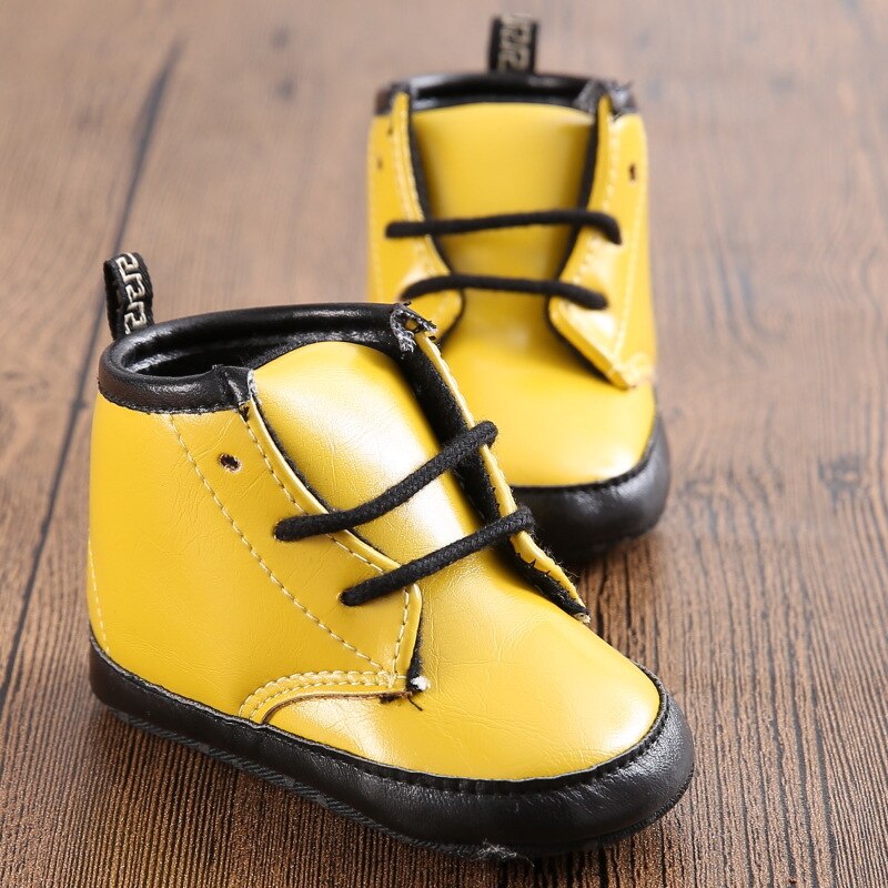 Baby Schoenen Meisjes Jongens Pu Leer Lace Up Hoge Kinderen Sneakers Meisje Baby Schoenen Sport Herfst Winter Schoenen: C74-Yellow / 7-12 Months