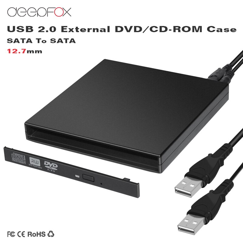 12.7mm USB 2.0 External DVD/CD-ROM Case For Laptop Desktop PC Optical Disk Drive SATA To SATA External DVD Enclosure
