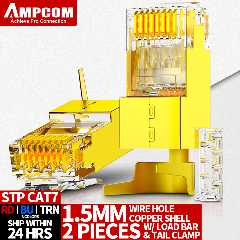 AMPCOM CAT7 RJ45 Connector, Pass Through CAT6A rj 45 Ethernet Plug for CAT 7 Solid or Stranded Network Cable with 1.5mm Load Bar: WHITE / 0.9m