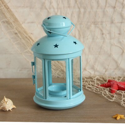 Oversized Metal Candle HolderOutdoor Windproof Candlestick for Wedding Home Lantern Decoration Candle Stand Marriage Candelabra: Blue