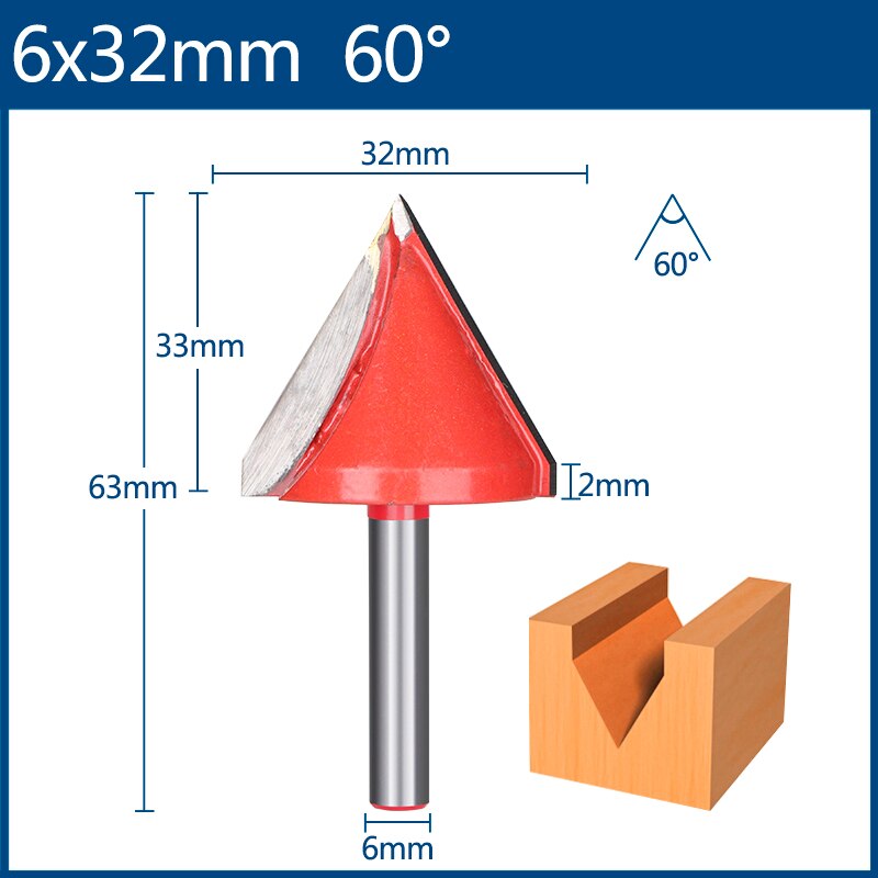 Xcan 6mm jyrsinterä v muotoinen urajyrsin kovametallikaiverrusterä puuntyöstöterä: 6 x 32mm 60d