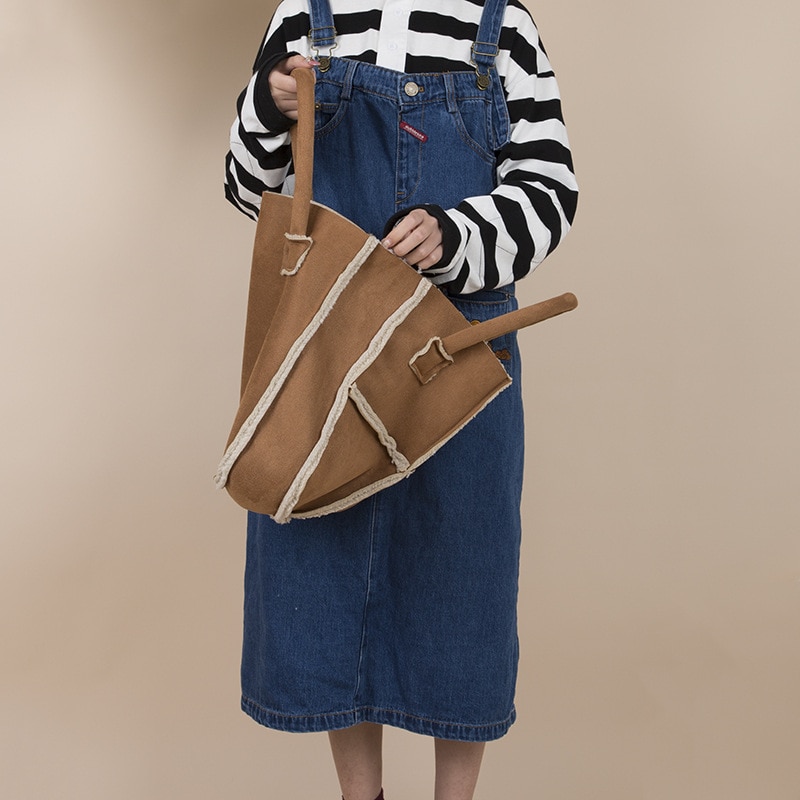 Winter dames suède schoudertas pluche canvas handtas tote studenten eenvoudige messenger bag canvas crossbody tassen handtas voor meisjes
