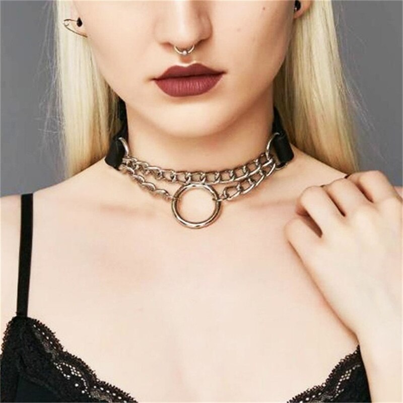 Punk Cross Collar Choker Bell Round Necklace Heart Black PU Leather Punk Goth 100% Handmade Neck Jewelry