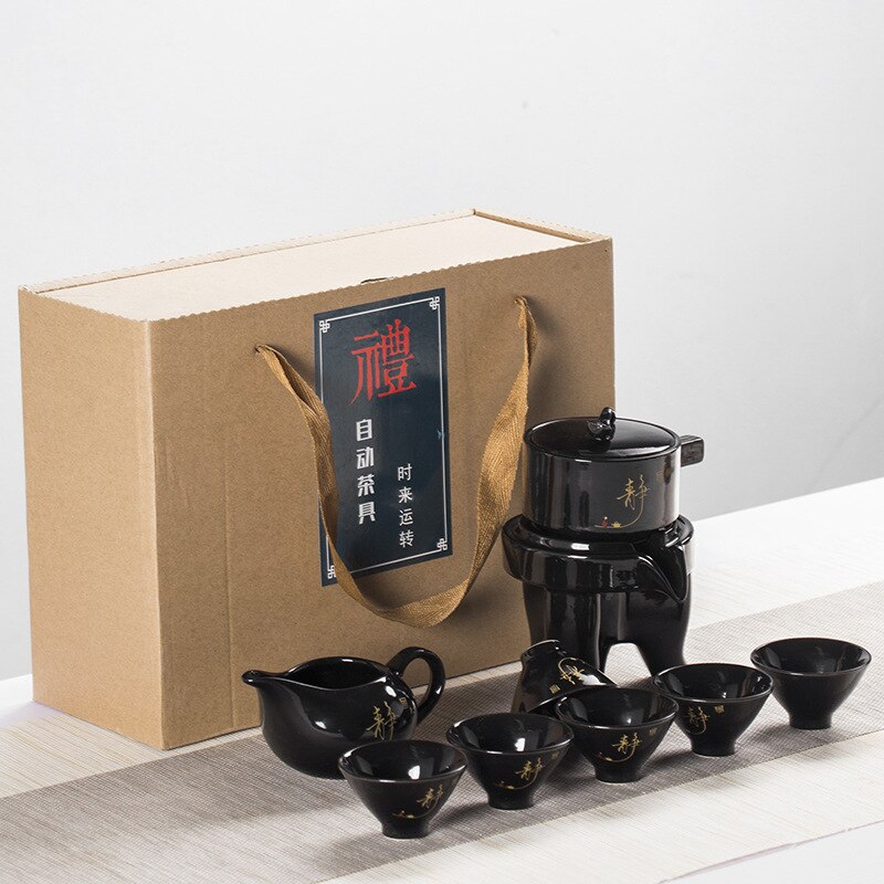 Juego de té automático para vagos, Molino de Piedra de té, tetera de cerámica, juegos de té de kungfú con caja de: Default Title