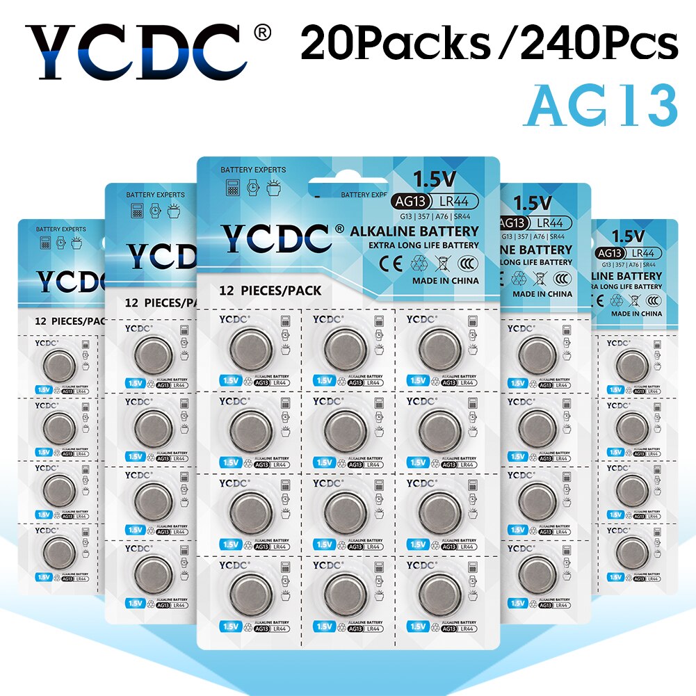 YCDC 1.5V 48-240 pièces AG13 LR44 LR 44 piles bouton R44 SR1154 LR1154 pile alcaline pour jouets de montre