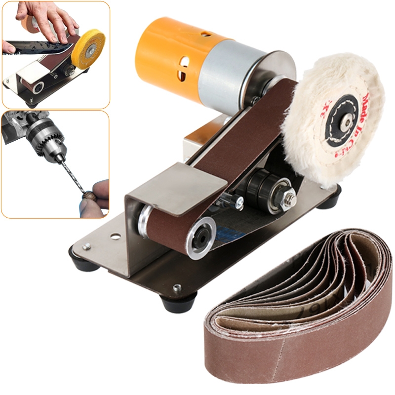 Mini Elektrische Bandschuurmachine Diy Polijsten Slijpmachine Randen Puntenslijper Cutter Multifunctionele Hout Molen 10Pcs Schuurband