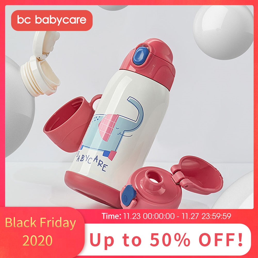 Bc babycare 600ml 3 in 1 baby vacuüm tuitbeker draagbare pers rietje waterfles lekvrije geïsoleerde roestvrijstalen thermosbeker