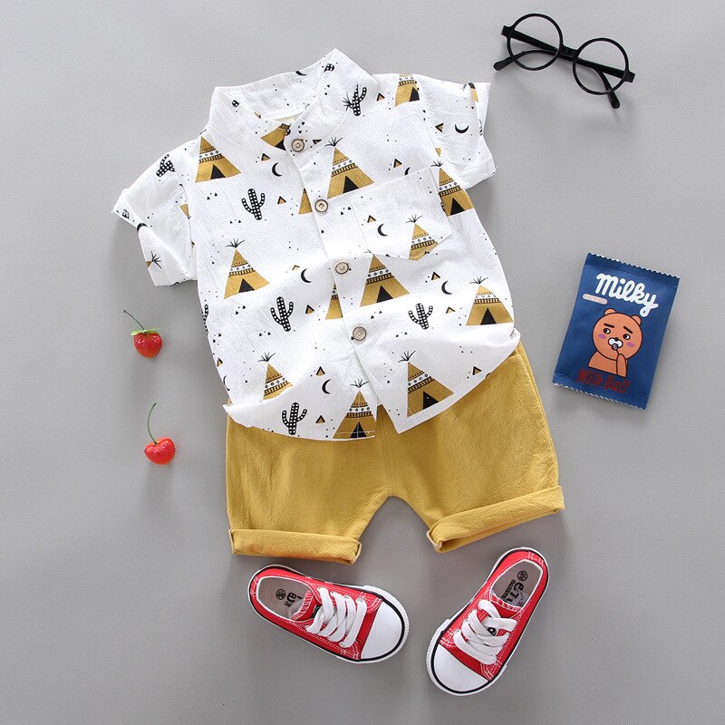 Costume d'été pour bébés garçons, chemise imprimée, short, vêtements en coton,: YX sanjiaoS Yellow / 3T