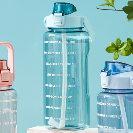 Draagbare waterfles van 2 liter met rietje en tijdmarkering, plastic drinkfles met grote capaciteit voor buitensporten en fitness: Light Grey