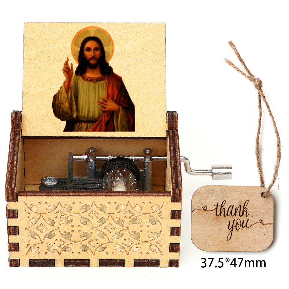 Vintage Engraved Music Box Wooden Musical Box 3D Printed Amazing Grace Theme Music Box Christmas Birthday