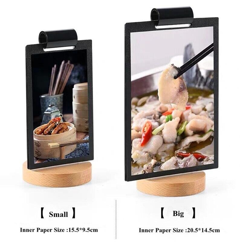 Double-sided Acrylic Wood Base Table Card Menu Sign Holder Desktop Leaflet Display Holders Stand Price Label Board Billboard