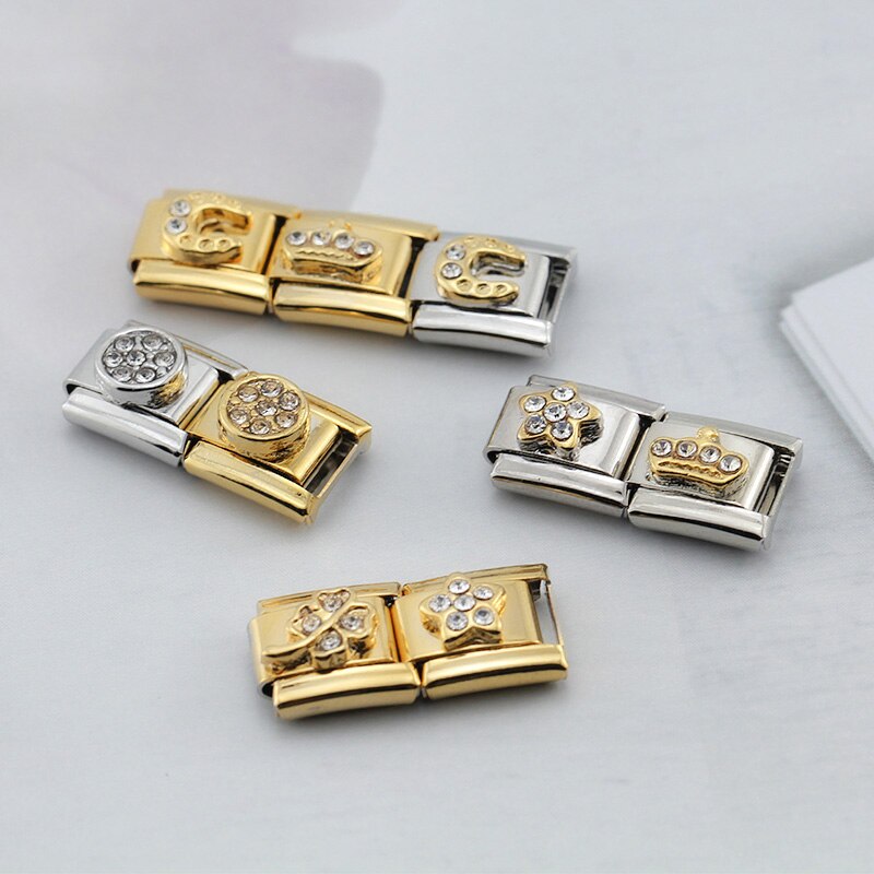 Hapiship moda popolare dolce corona ala stella rotonda CZ Charm link misura 9mm braccialetto in acciaio inossidabile fai da te fare gioielli DJ013
