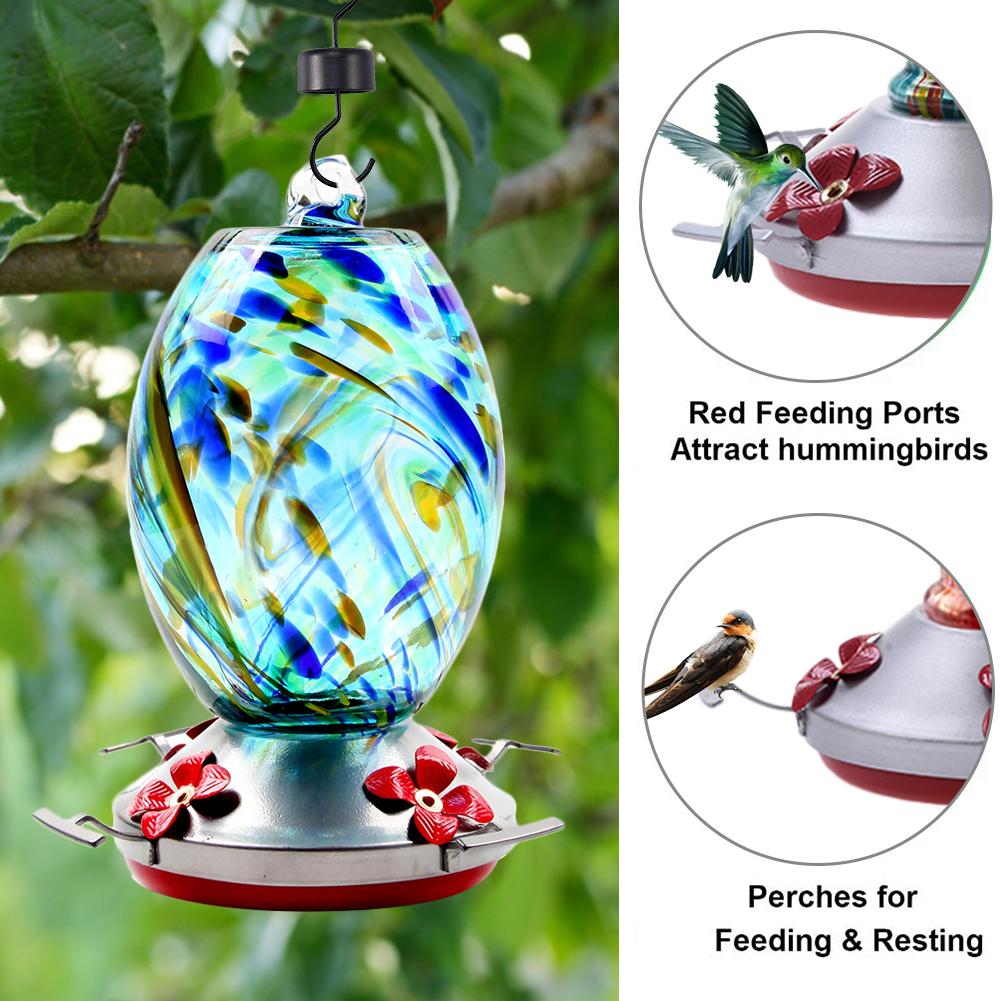 Bird Feeder Hummingbird Feeder Bird Perch For Outdoors Patio Hand Blown Glass Hummingbird Feeder