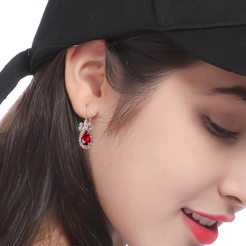 3Colors Jewelry Sets Hoop Earrings Water Earrings Red Jewelry Set Rhinestones For Women Pendant Necklace/Earrings/Rings