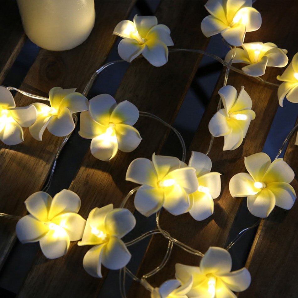 3M 20LED String Starry Lights USB Powered Hawaiian Foam Artificial Plumeria Flower Fairy for Wedding Garland Party Home Decor