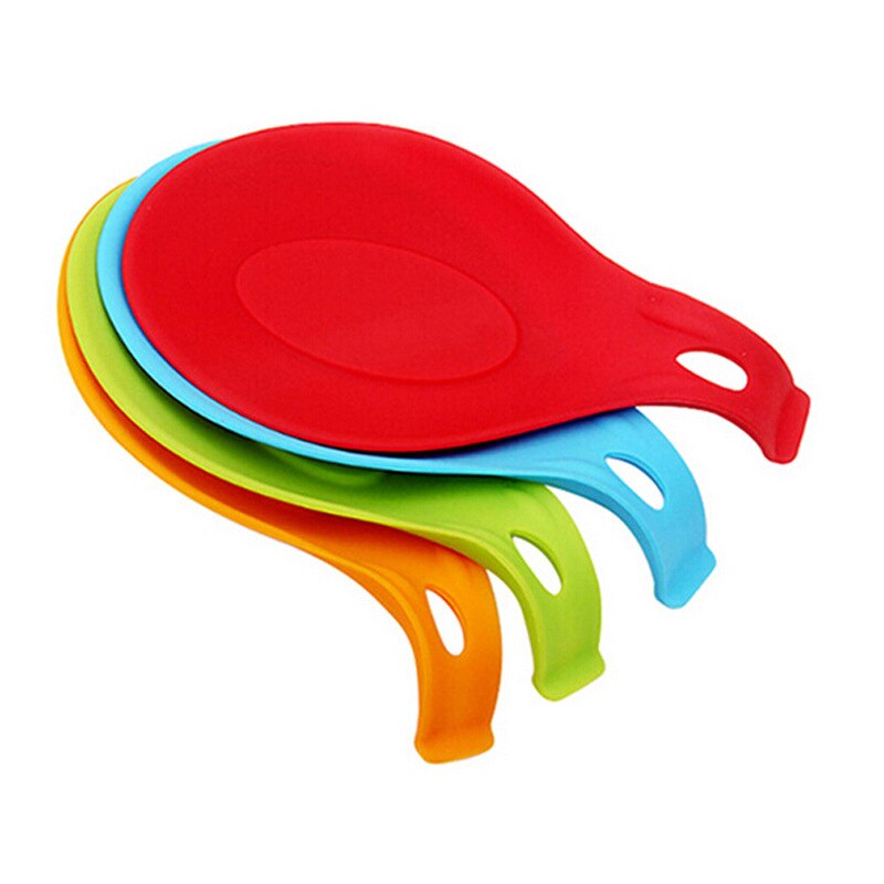 Kitchen Accessories Heat Resistant Silicone Spoon Rest Holder Drink Glass Coaster Tray Spoon Pad Eat Mat Kitchen Utensils Tools: 1PC Random Color