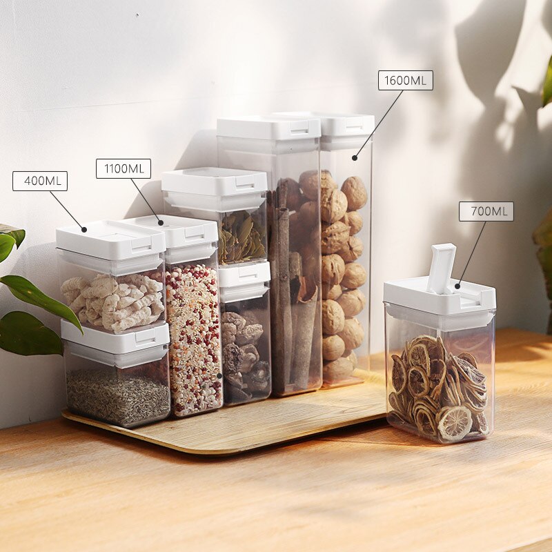 Kitchen Transparent Food Storage Box Sealed Dust Keep Fresh Storage Jar Containers Refrigerator Noodles Grain Food Organization