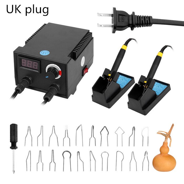 Hout Pyrography Machine Brandende Pyrography 100W Verstelbare Temperatuur Brander Hout Cautery Pyrography Pen Kalebas Ambachten Tool Set: UK plug