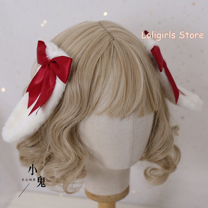 Multicolor Lolita Bunny Ears Hair Clip Hair Accessories Lop-eared Rabbit Hairpin Soft Sister Lolita Bowknot Barrettes Headdress: Red