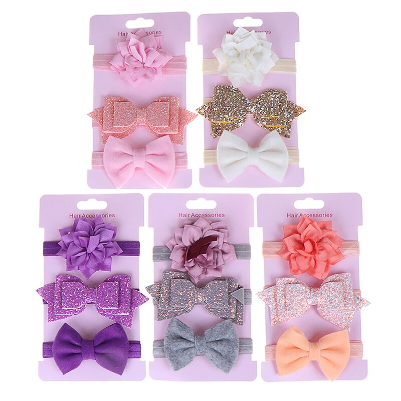 3Pcs/Lot Baby Headband Flower Bows Girl Newborn Hairband Hair Accessories