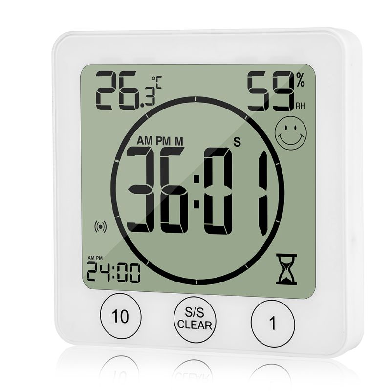LCD Bathroom Wall Clock Temperature Humidity Countdown Waterproof Shower Timer Q9QF