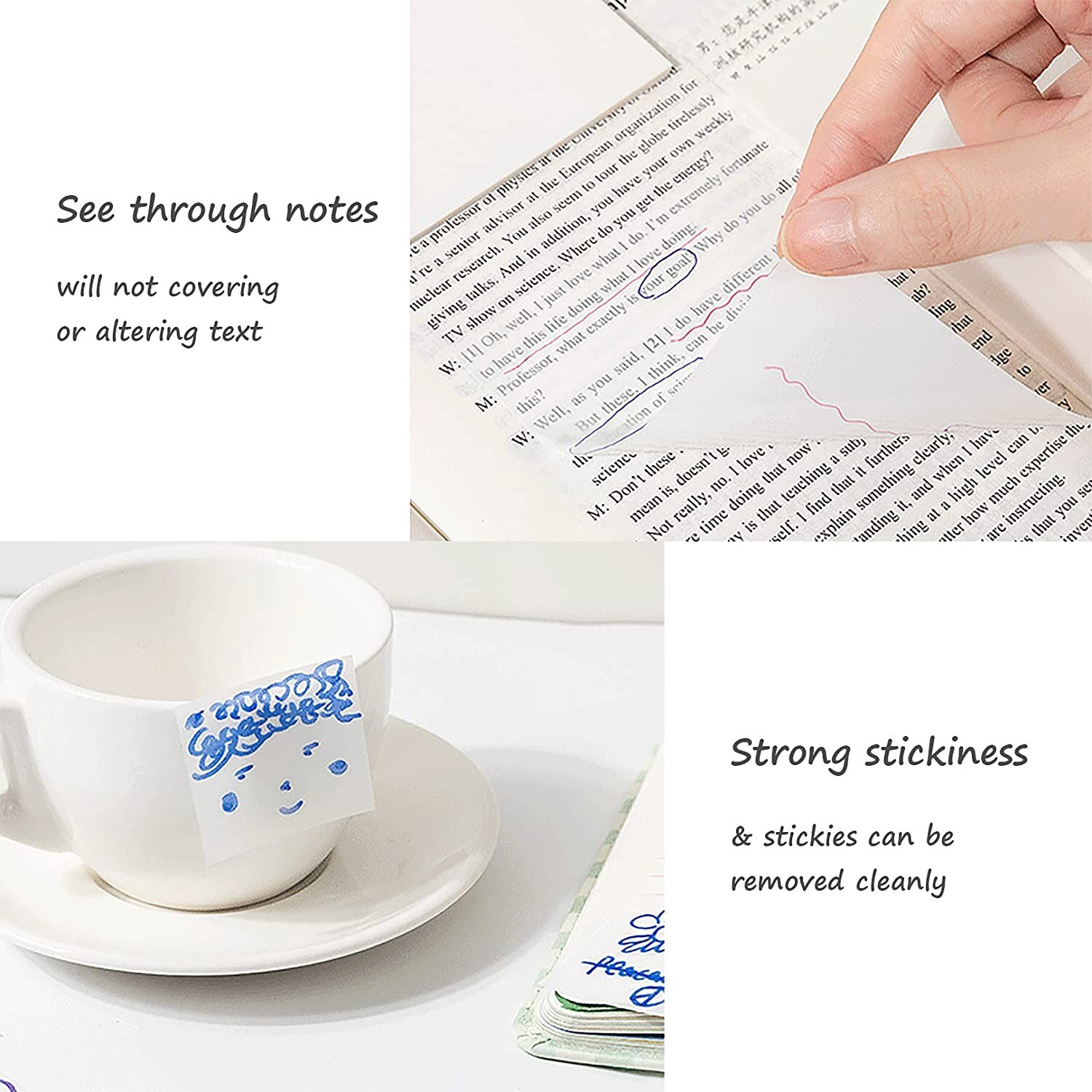 50 Sheets Transparent Sticky Notes Pad Waterproof Self-adhesive Clear Memo Message Reminder School Office Supplies