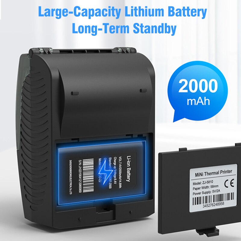 Draagbare Android Ios Bluetooth Bonprinter 58Mm Mini Pos Thermische Printer Met Lederen Riem Voor Zakelijke Esc/pos