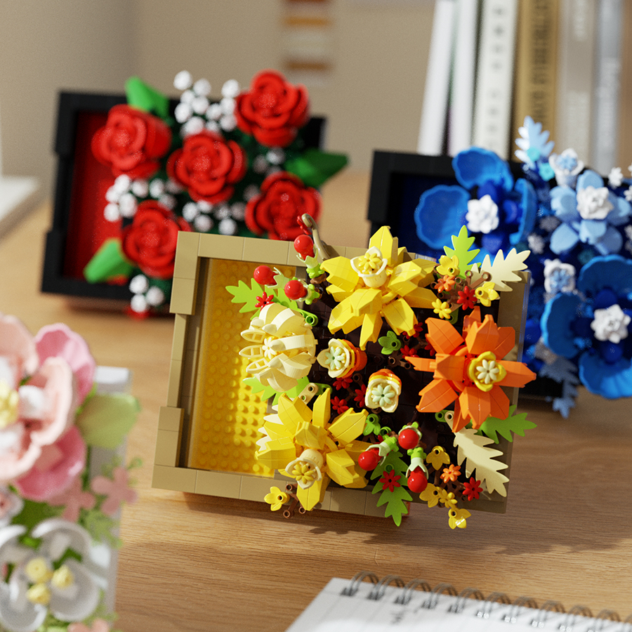 Creativo fiore artificiale cornice blocchi di costruzione fiori di plastica mattoni ornamento artistico fai da te regali di San Valentino