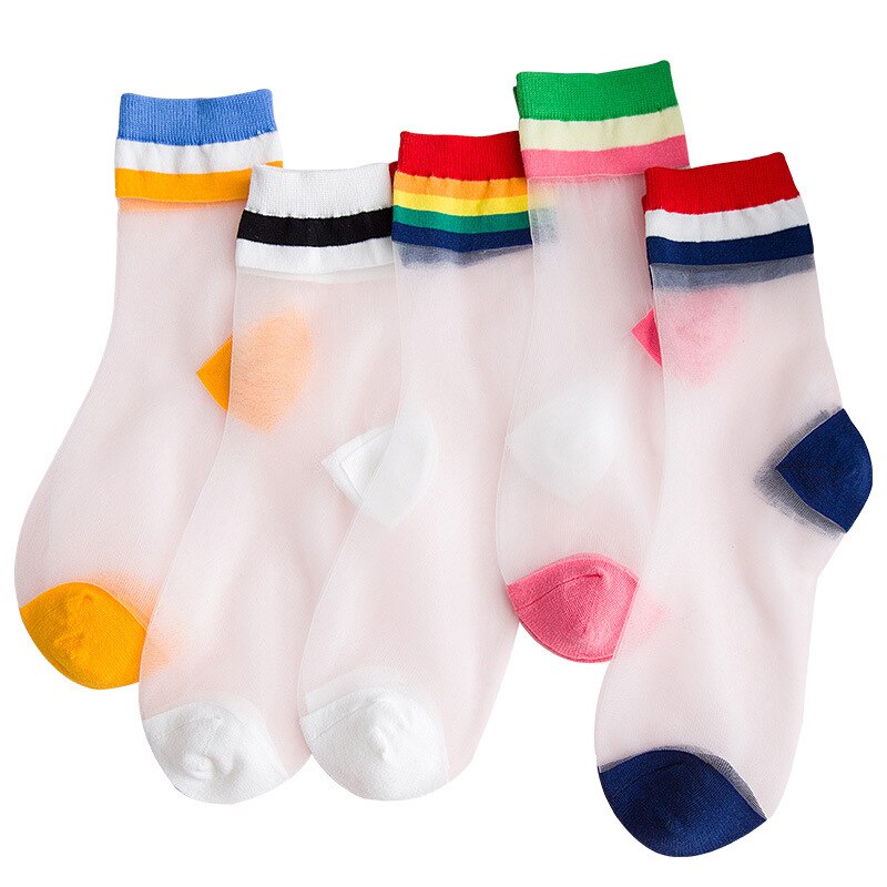 rainbow stripe Transparent Silk Socks Women Ultra-thin spring summer socks style Japan Glass fiber Invisible socks