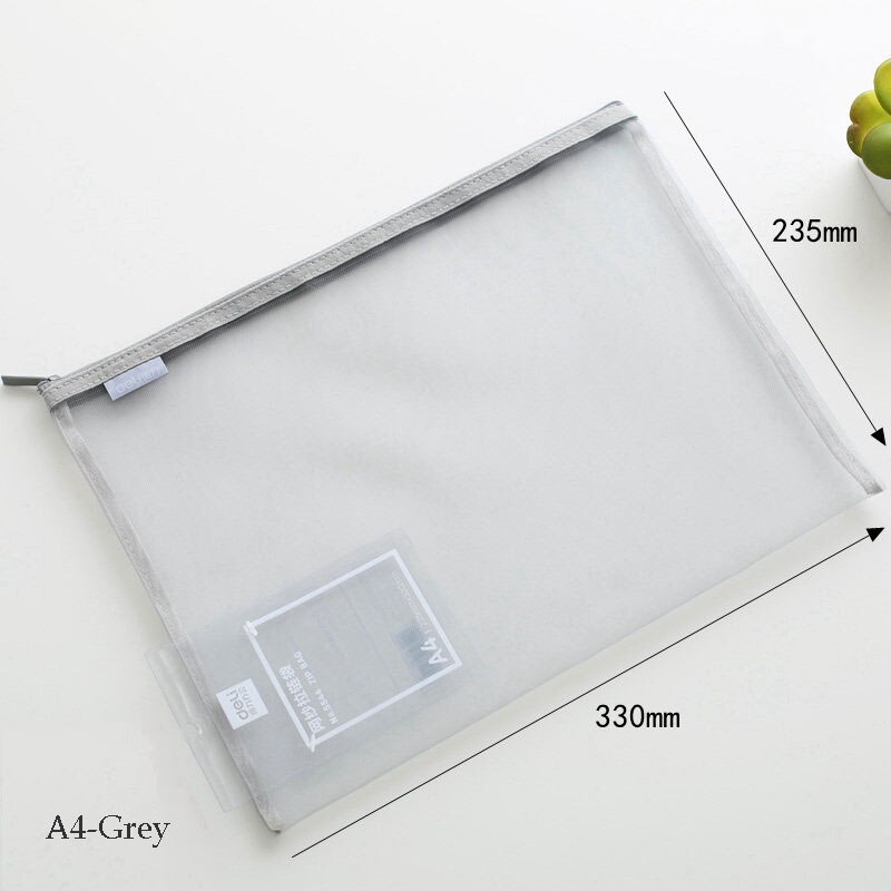 Presentation Folder Clear Grid File bag Portable Pen bags Office organizers File folder A4,A5,A6 file organizer with zipper: A4-Grey