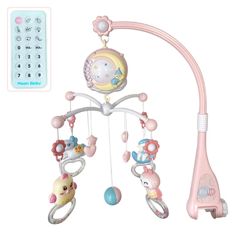 QWZ Baby Rattles Crib Mobiles Toy Months Newborn Infant Baby Toys Holder Rotating Mobile Bed Bell Musical Box Projection 0-12: pink