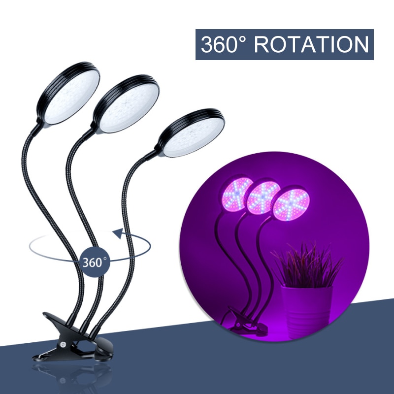 5 Modes Plant Growth Lights Lamp Bulb 360-degree Rotary 3-lamps Clip Holder UK Full Spectrum LED Grow Light Flower Plant Lamp
