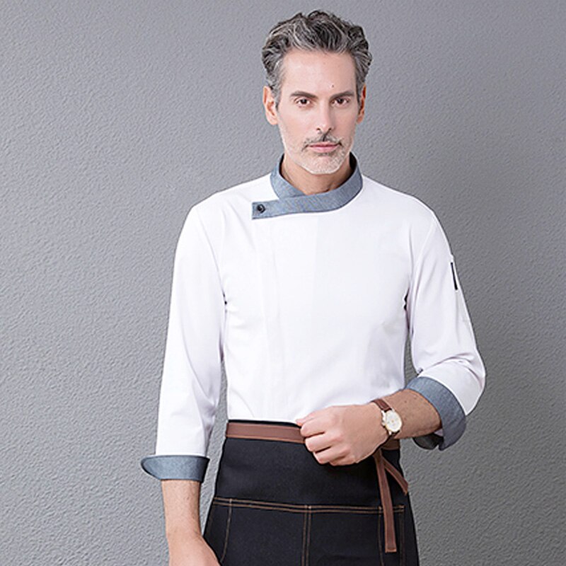 WELIVENICE Chef Uniformen Mannen Vrouwen Restaurant Hotel BBQ Eten Diensten Koken Kleding Wit Grijs Blauw