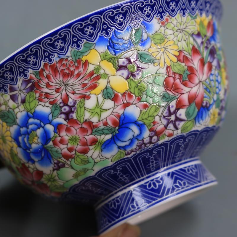 Qing Dynasty Qianlong blue and white enamel color pastel small flowers pattern bowl household goods antique porcelain bowl