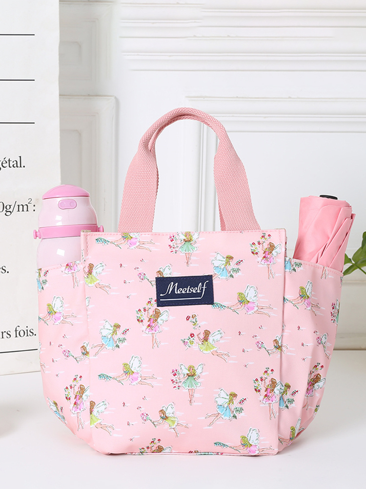 Pracownicy biurowi wychodzą z ryżową torbą na lunch termiczna torba bento modna torba płócienna torba do noszenia w ręku torba dla mamy: Różowy