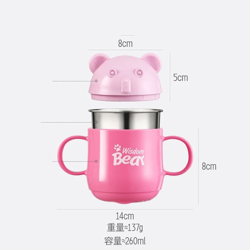 260ml 304 rostfria barnsäker muggar anti -skållning dagis baby dricka kopp barn söt tecknad kopp drikware: Rosa-a