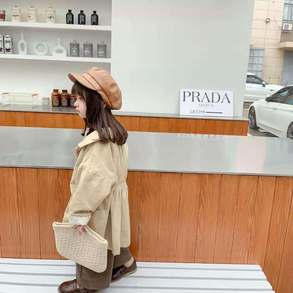 Girls' Jacket Autumn and Winter Korean Style Pocket Doll Collar Long Floral College Windbreaker